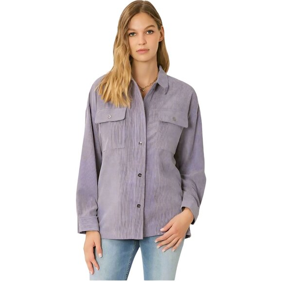 Entro Purple Haze Corduroy Button Front Shacket Size 1X Versatile All Season - Picture 1 of 8